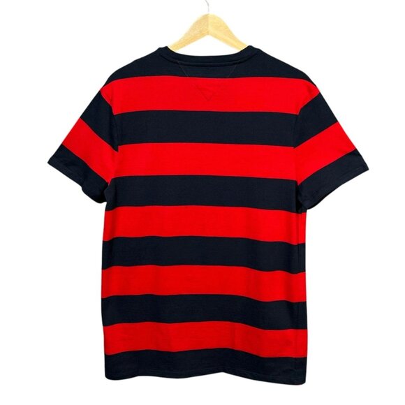 Tommy Hilfiger Men's Stripe T-Shirt Size M Primary Red -Navy Stretch Crew Neck - Picture 3 of 6